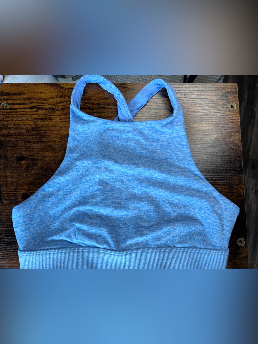 ALO Yoga Heathered Light Blue High Neck Sports Bra size medium